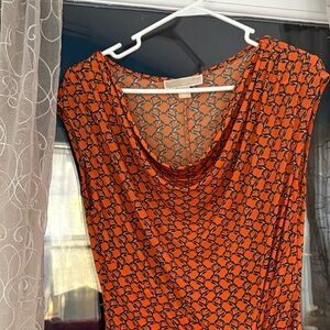 Michael Kors Orange and Black Midi Dress